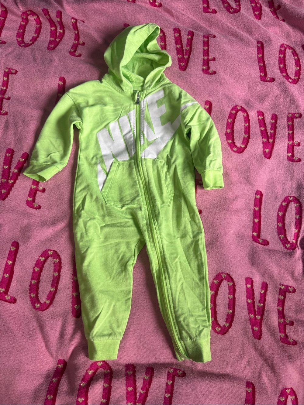 Nike Kids Neon Lime Green Zip-Up Hooded One-Piece